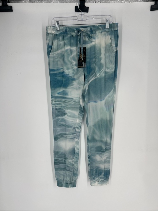 Biya Pants - Biya Johnny Was Alura 100% Silk Satin Blue Teal Watercolor Jogger Pants S NWT
